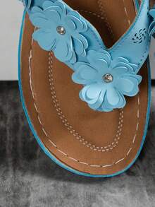 1 Pair Plus Size Women's Floral Print Thick Sole Wedge Slippers, Floral Decor Outdoor Sandals, Vacation Beach Summer Travel Essential - Sky Blue - View 8
