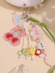 Harajuku Creative Y2K Pink Cherry Bow Heart Star Beaded Keychain Car Key Fob Pendant Decoration Gift For Family Classmates And Friends - Multicolor - View 3