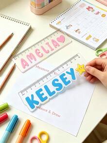 Custom A2 Size Colorful Letter Acrylic Ruler, Personalized Name, 15cm Long, Suitable For Stationery Lovers, Fashion Ruler For Birthday, Office Use, Daily Tasks And Students - Multicolor - View 3