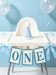 2/1pc INS Style Blue Glitter Bow Non-Woven Fabric Banner Table Runner - 1st Birthday Chair Decoration, Party Photo Prop, Suitable For Birthday, Baby Shower Party Decoration, Blue & White Cool Bow Happy Birthday Party Decoration, Photo Prop, Baby Shower Party Decoration - Multicolor - View 5