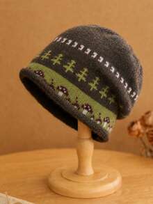 Fair Isle Jacquard Knit Beanie Hat For Women, Autumn/Winter, Premium Rolled Edge Slouchy Hat, Large Head Circumference, Warm Knitted Plush Hat - Knitted Hat - View 8