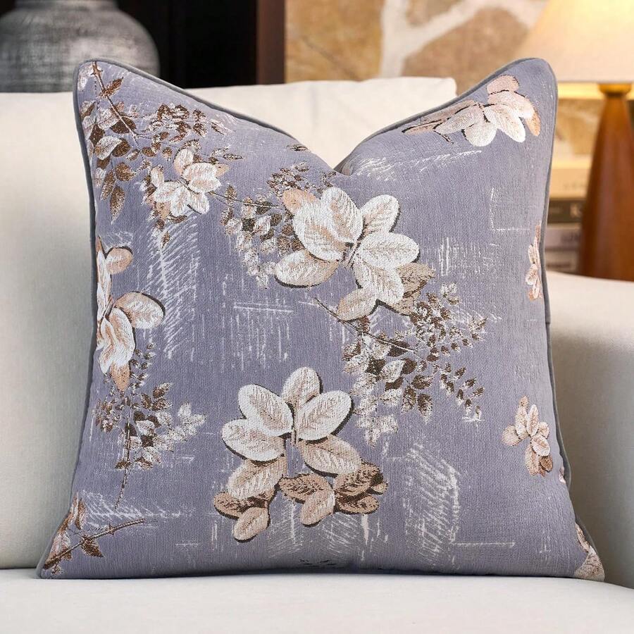 1 pièce Taie d'oreiller décorative florale vintage grise sans insert d'oreiller, housse de coussin en chenille jacquard douce à motif floral vintage de style campagnard français, convient pour la maison, le canapé, le lit, la chambre, le salon, le café, la salle d'exposition, la décoration, les occasions de rassemblement quotidien et de vacances, toutes saisons - Gris - Voir 1