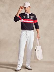 Courvante Men's Solid Color Drawstring Waist Pocket Casual Pants - White - View 2