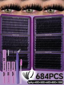 600/720PCSCluster Lashes LargeCapacity Lash Kit With Glue,Reusable False Eyelashes,Mixed10‑18mm Lengths,Spiky+10D‑150DStyles,Delivers Fluffy Volume & Natural Elongated Look,Beginner‑Friendly For Daily Wear,Ideal Gift For Parties,All Holiday Occasions - Multicolor - View 6