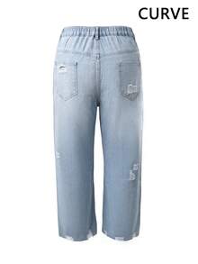Jeans Wanita Ukuran Besar dengan Potongan Longgar, Tidak Melar, Pinggang Sedang, Gaya Eropa dan Amerika yang Populer, Modis di Jalanan, Gaya Kasual Musim Gugur. - Light Wash - View 5