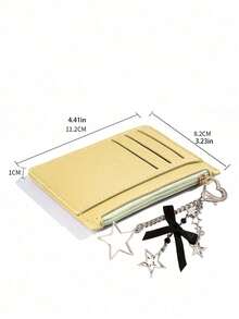 Minimalist Ultra-Thin Card Case, Featuring Delicate Heart-Shaped Star Bowknot Metal Chain Keychain, Money Bag, Card Holder, Wallet,Small Purse - Multicolor - View 10