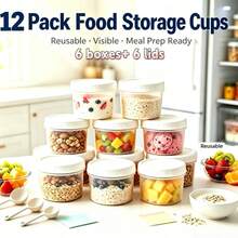 12pcs Upgraded Heavy-Duty Lidded Lunch Bowl Containers / Reusable Food Storage Jars / 6 Boxes + 6 Lids / Portable Food Sealing Containers / Suitable For Yogurt, Oatmeal, Yogurt Breakfast Cups, Meal Prep Containers / Durable And Versatile Storage - Multicolor - View 1