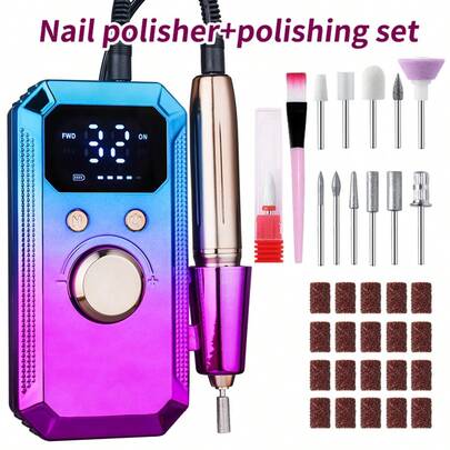 20,000 RPM Rechargeable Electric Nail File, With 11 Filing Heads And 20 Filing Strips, Wireless Design, High-Speed Tool Suitable For Salon And Home Use, Great Gift For Women, Battery Capacity 1600mAh