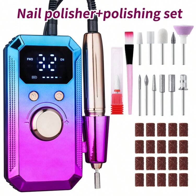 20,000 RPM Rechargeable Electric Nail File, With 11 Filing Heads And 20 Filing Strips, Wireless Design, High-Speed Tool Suitable For Salon And Home Use, Great Gift For Women, Battery Capacity 1600mAh - Multicolor - View 1