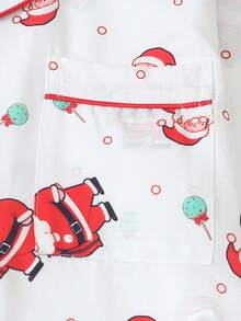 2pcs Comfortable Christmas Santa Candy Print Long Sleeve Collared Top And Bow Tie Pants Women's Pajama Set - White - View 4