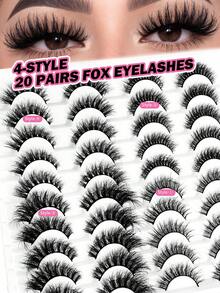 MAANGE 20 Pairs Cartoon Cat Eye False Eyelashes, Mixed 4 Styles Fox Eye Lashes, Thin Band Cat Eye Tail Extended Strip Lashes, Natural Lashes, Multi-Layer Soft, Suitable For Natural Makeup, Suitable For Dating And Travel, Gift For Women, Eyelashes, False Eyelashes, Strip Lashes - Multicolor - View 2