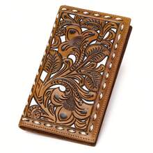 Vintage Genuine Leather Wallet For Women Western Cowgirl Floral Embossed Top Layer Cow Leather 13 Card Slot Checkbook Wallet - Black - View 5