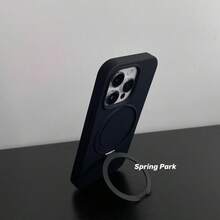 1pc Luxury Liquid Silicone Matte Invisible Ring Holder Phone Case, Compatible With IPhone 17 Air 16 15 14 13 12 11 Pro Plus Max, Supports Wireless Charging - Black - View 3
