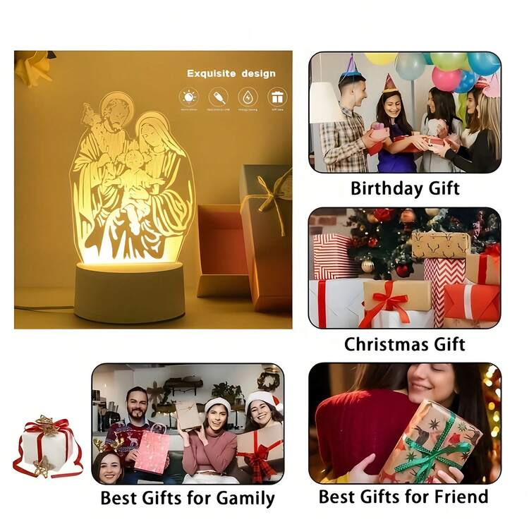 1pc Acrylic LED Night Light, Religious Theme - USB Powered, Warm White Light, Suitable For Bedroom - Button Control, Non-Changing Color Light, Perfect For Ramadan, Thanksgiving, Valentine's Day, Christmas And Graduation Events - Warm white light - View 7