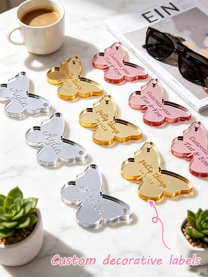 Custom Mirror Acrylic Decorative Tags, Customizable Engraved Butterfly Acrylic Pendant, Laser Engraved Name Initials/Custom Text, Handmade Jewelry Accessories, Suitable For Keychains, Bag Charms, Wedding Favors And Birthday Parties