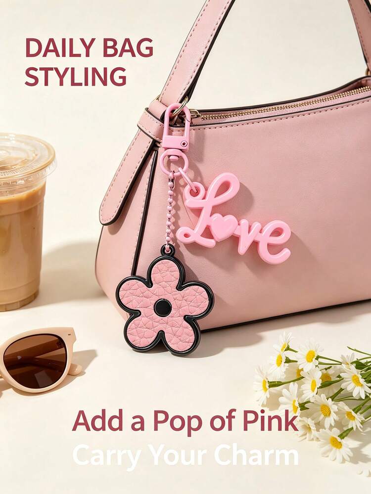 Fashionable Artificial PU Leather Double-Sided Flower DIY Bag Charm Keychain Pendant Ornament Dopamine Color Small Flower Bag Decoration Perfect Valentine's Day Gift For Girlfriend - Multicolor - View 5