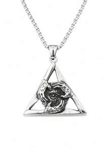 1 Buah Kalung Liontin Segitiga Mata Yang Maha Melihat untuk Pria Gaya Gothic Punk Vintage Streetwear Hadiah Pesta Sehari-hari - Antique Silver - View 5