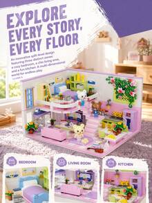 639 Pieces Mini House Kitchen Scene Building Blocks, Living Room Miniature Model Bricks, Replica Oven Sink Storage Cabinet Components, Mini Seasoning Jars, Tableware And Kitchen Tool Accessories, Home Aesthetics Desktop Decoration - Multicolor - View 8
