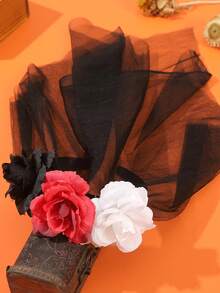 1pc Halloween Artificial Flower Black Mesh Headband, Holiday Ghost Bride Costume Headpiece, Party Cosplay Hair Accessory - Multicolor - View 5