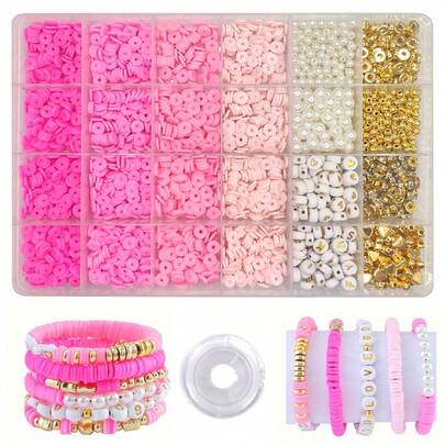 1 Kotak Set Manik-Manik Tanah Liat Lunak 24-Grid (1600 Buah Manik-Manik Tanah Liat + 550 Buah Manik-Manik CCB) Untuk Membuat Berbagai Gelang, Kalung, dan Perhiasan DIY