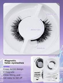 1 Pair Magnetic Fox-Style Winged False Eyelashes Set, Mink-Like Soft & Lightweight, Reusable Layered Lashes With Secure Root, Waterproof - Black - View 3