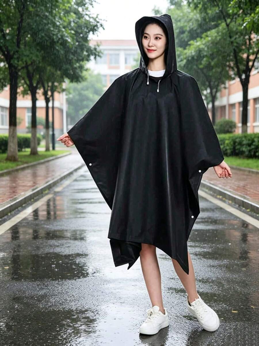 1pc Unisex Hooded Rain Poncho, EVA Waterproof Loose Fit With Buttons, Portable Reusable Raincoat, Suitable For Travel, Cycling, Outdoor Commuting - Multicolor - View 1