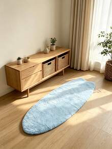 1pc Light Blue Surfboard Shaped Runner Rug, Soft Fluffy Long Pile Carpet, Suitable For Bathroom, Laundry Room, Bedroom And Hallway, Faux Rabbit Fur Mat, Asymmetrical Shape, Cutting Error 1-5cm, Suitable For Sofa, Living Room, Bay Window, Hallway, Entrance, Room Mat, Comfortable And Soft, Winter Home Decor - Baby Blue - View 4