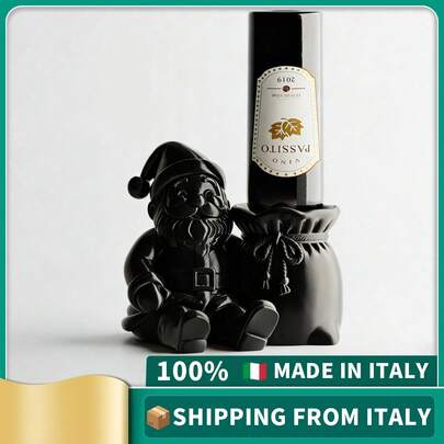 ORIZZONTE Portabotellas navideño con Papá Noel sentado – Divertida decoración navideña – Portabotellas, diseño irónico para cocina, mesa, bar o regalo original para amantes del vino – 100 % fabricado en Italia, envío desde Italia