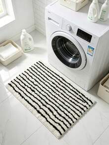 1pc Faux Cashmere Striped Print Bathroom Mat, Soft Square Durable Luxury Carpet, Dotted Non-Slip Backing, Halloween Christmas Theme Doormat, Home Furniture Decor Rug - Multicolor - View 13