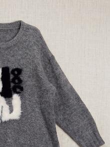 ملابس علوية بياقة دائرية بنقشة كلب خريفية للسيدات، تصميم بأكمام طويلة، ملابس للخروج في تجمعات العطلات وعطلة نهاية الأسبوع وعيد الشكر وعيد الميلاد - رمادي - مشاهدة 6