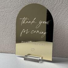 NIEWSPECIAL Arched Acrylic Wedding Table Signs, Gold Mirror Acrylic Material, With Transparent Stand, Printed With "Please Sign Our Guestbook", "Please Take A Photo", "Please Take A Photo For Memories", Size 6*8 Inches, Suitable For Wedding Or Party - Gold - View 12