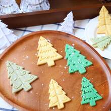 Juego de 4 moldes para galletas con forma de árbol de pino, moldes de repostería con relieve de árboles estilizados surtidos para postres estilo bosque y regalos de aperitivos hechos a mano - Ver 1