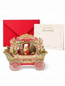 1pc 3D Christmas Pop-Up Greeting Card, Creative Holiday Paper Card, Elegant Carriage Design, Christmas Celebration Festival Decoration Card, Surprise Message Card - 3D - View 14