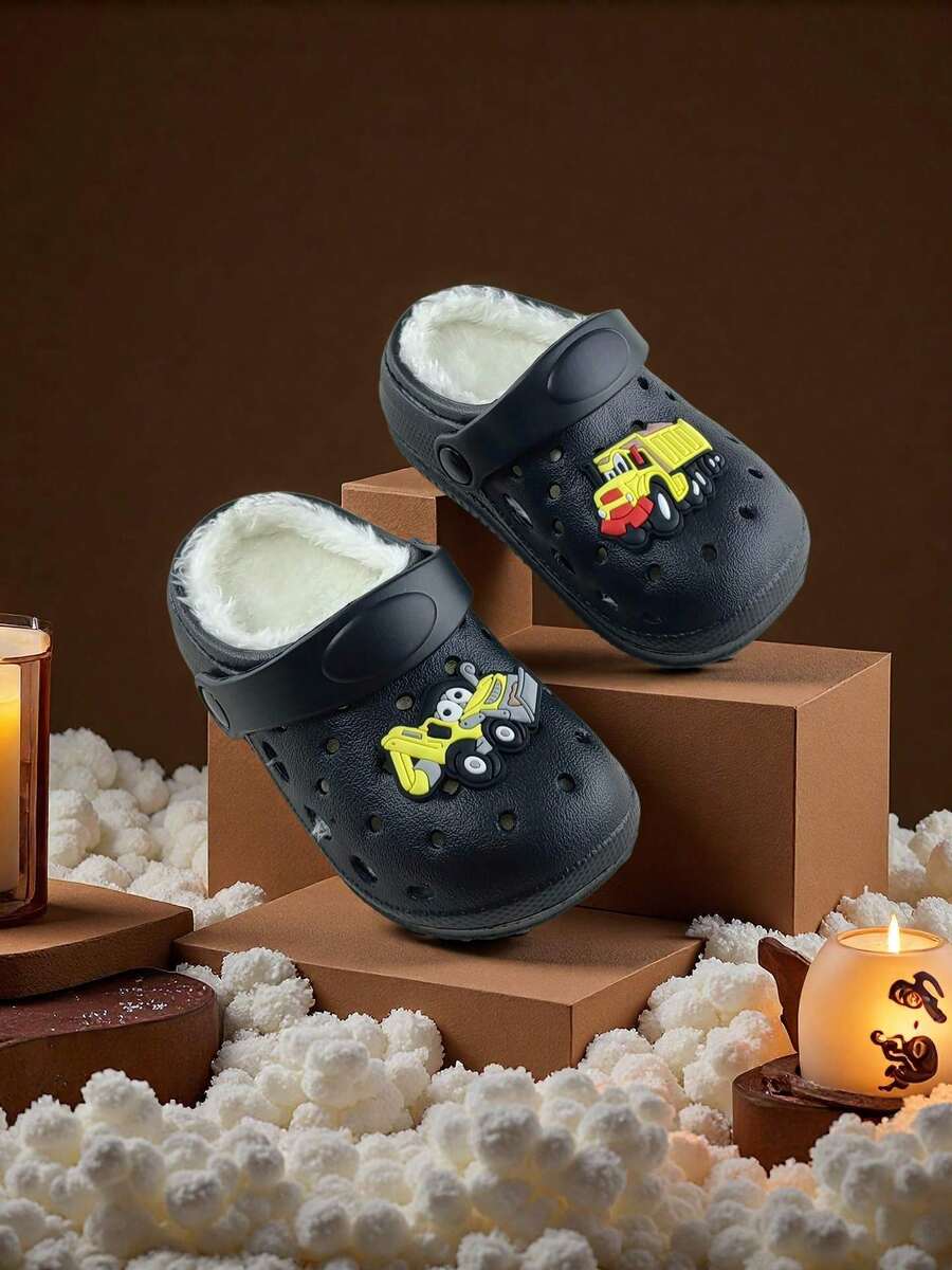 Winter Children's Clogs Are Cute, Fashionable, And Comfortable For Indoor And Outdoor Wear, With Plush Insulation For Warmth - Black - View 1