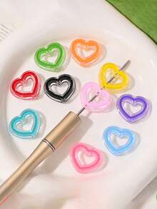 20pcs 24mm Transparent Colorful Acrylic Oil Drop Beads Hollow Heart Beads DIY Beading Loose Beads Phone Chain Accessories - Hollow Heart Beads - View 2