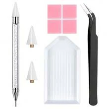 Juego de bolígrafo para recoger diamantes de pintura con bandeja | Bolígrafo de cera para diamantes, herramientas de arte de uñas con diamantes brillantes - A - Ver 8