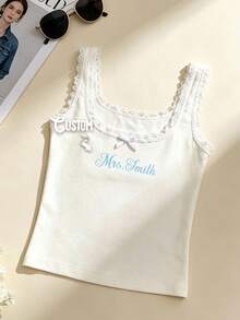 Personalized Embroidered Lace Tank Top, Custom Embroidery Modal Tank Bridal Shower Gift, Engagement Gift Bachelorette Party, New Mrs. Tank - Multicolor - View 8