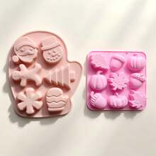 2pcs Christmas Theme Silicone Molds, 6-Cavity Christmas Theme Silicone Mold + 9-Cavity Harvest Theme Silicone Mold, Christmas Tree Silicone Mold, Gingerbread Man Silicone Mold, Suitable For Soap, Plaster, Resin, Holiday Decorations And Other DIY Materials. Christmas Silicone Mold, Thanksgiving Silicone Mold, Party Silicone Mold, Holiday Silicone Mold, DIY Silicone Mold. - Christmas Gloves + 9-piece Pumpkin Set - View 2