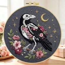 1 buah 15*15cm/5.9*5.9in 20*20cm/7.9*7.9in, Kit Bordir Kerangka Gagak, Set Bordir Buatan Tangan DIY untuk Pemula Dewasa, Hadiah Rumah, Hadiah Jahit Wanita, Termasuk Panduan Pengguna, Kain Pola Cetak, Bingkai Bordir, Jarum dan Benang. - Kerangka Gagak - View 11
