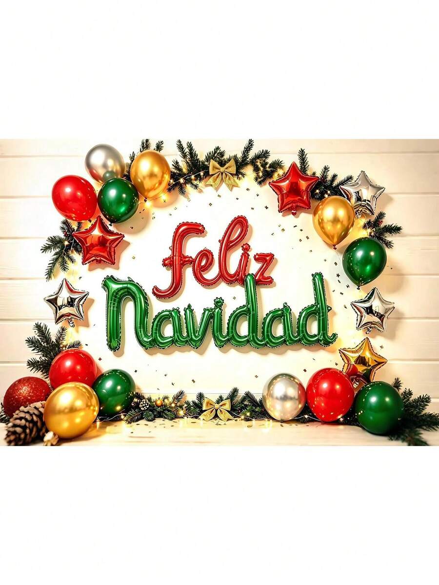1 Set Spanish Christmas Banner Aluminum Foil Balloon Set - "Feliz Navidad" Letter Balloons, Suitable For Christmas, New Year, Holiday Party Decoration - Width - View 1