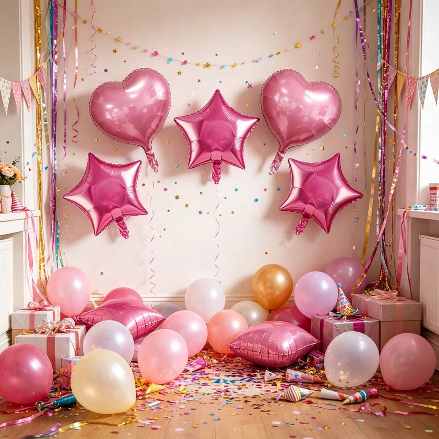 5pcs Multi‑Color Heart And Star Shaped Aluminum Foil Balloons Set For Birthday And Holiday Party Decorations - View 1