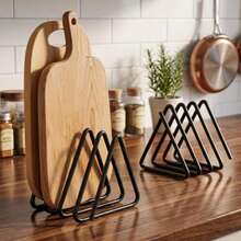 Cutting Board Storage Box, Triangular Cutting Board Rack, Black Metal Cutting Board Rack, Pot Lid Storage Rack, Suitable For Cabinet Countertop - Black - View 1