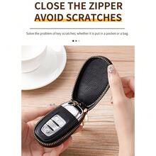 Litchi Pattern Key Bag -Black Gold Letters A-Z Car Key Protection Cover,PU Key Storage Clip,Zipper Bag,Car Key Storage Device,Car Keychain,Unisex Gift - Multicolor - View 3