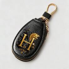 Litchi Pattern Key Bag -Black Gold Letters A-Z Car Key Protection Cover,PU Key Storage Clip,Zipper Bag,Car Key Storage Device,Car Keychain,Unisex Gift - Multicolor - View 32