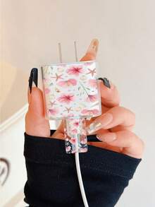 極簡花卉蘋果充電器蝴蝶結造型保護套，適用 20W Apple 15 充電線保護套、16 Pro Max 手機數據線保護套、13/14 Plus 保護殼，防斷裂、防貓咬 - 粉花海洋 - 查看 4