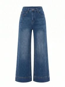 Jeans acampanados para mujer con bolsillos y botones, casuales y versátiles para uso diario, primavera y otoño - Azul oscuro - Ver 6