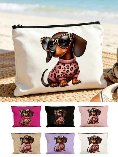Cute Puppy Makeup Bag, Lightweight And Odorless Polyester Travel Wash Bag, Cartoon Fun Multifunctional Canvas Bag, Charger Storage Bag, Travel Essential Makeup Bag: Girls' Travel Life Bag, Men's And Women's Zipper Bag, Cosmetics,