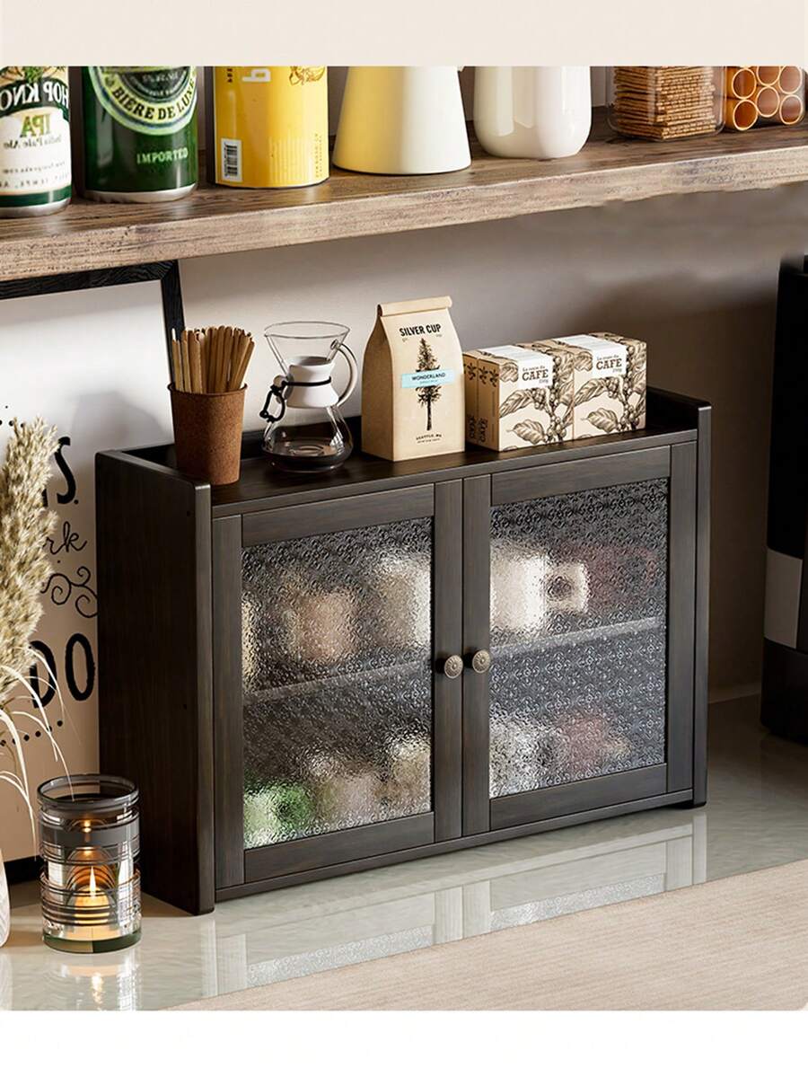 Modern Style Black Storage Cabinet With Fashionable Transparent Door Design, 2 Storage Compartments, Multi-Functional Dining Table Storage Unit, Suitable For Dining Room, Bathroom, Living Room And Bar Area, Stylish And Durable - Black - View 1