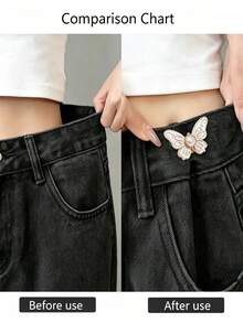 1 Set Waist Tightener, Detachable Butterfly Clip Jeans Button, Suitable For Loose Jeans, Adjustable Waist Buckle Set, No Sewing And Tools Needed, Decorative Butterfly Waist Buckle, Jeans Button Pin - Multi-color - View 8