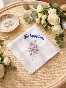 1pc Custom Text Wedding Handkerchief, Personalized Happy Tears Bridal Hankie, Custom Flower Gift For Bride, Mother Of The Bride Groom Keepsake - Multicolor - View 9